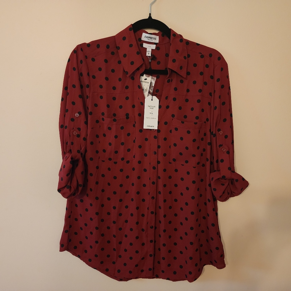 Express Portofino Dress Shirt in Red Polka-dot